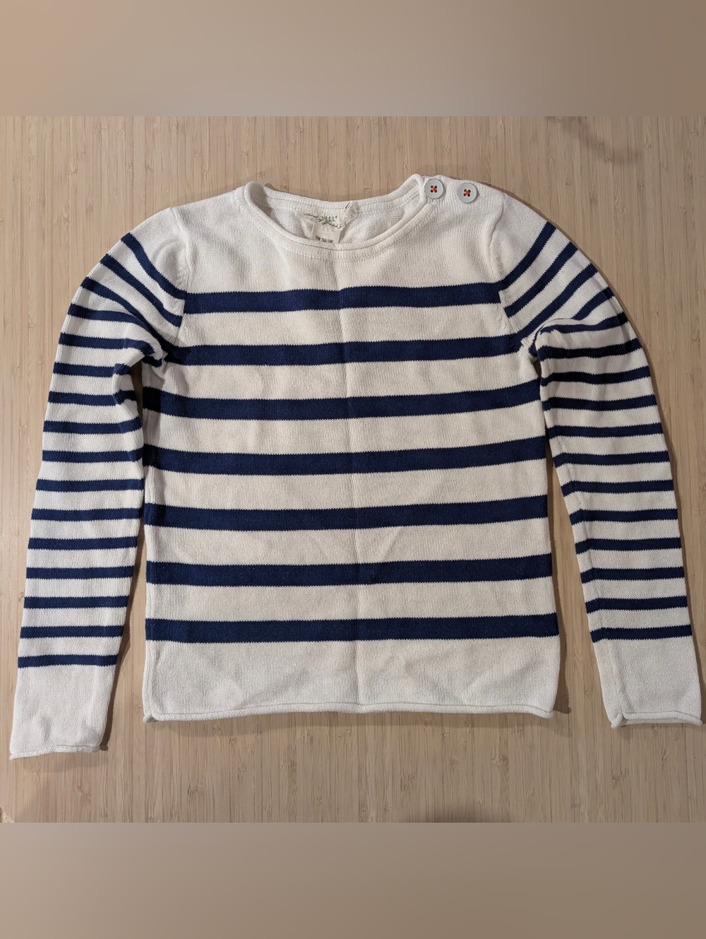 H&M Girls White and Navy  Striped Crewneck Sweater